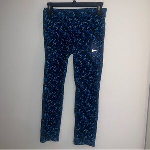 Nike woman's blue Patterned Athletic Leggings below calf tight fit NEW size XS